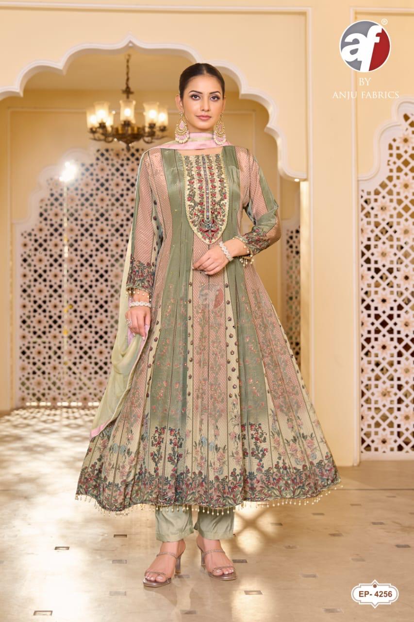 ANJU FABRICS 4256 NATURAL CREPE ANARKALI WHOLESALE