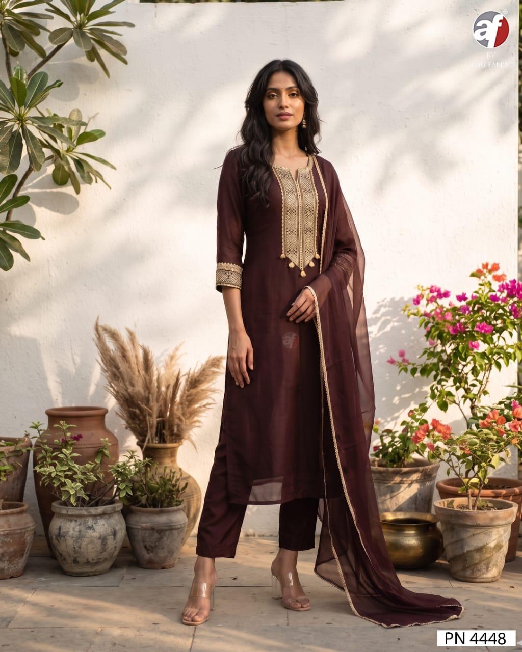 ANJU FABRICS 4448 NATURAL CREPE THREE PIECE SET