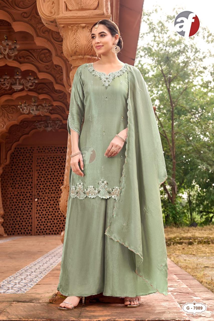ANJU FABRICS 7089 TISSUE SHIMMER HANDWORK KURTI