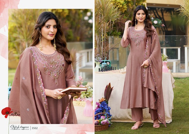 AT 3501 TO 3503 VISCOSE CORAL SILK THREE PIECE KURTI