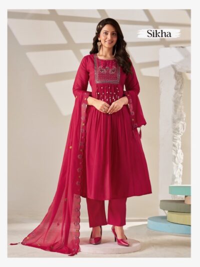 AT SIKHA MULL CHANDERI HANDWORK THREE PIECE SET