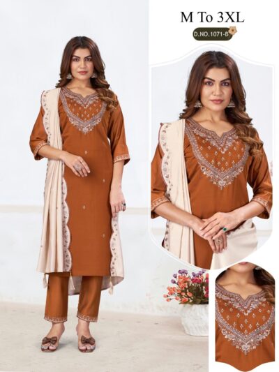 AT SOFT ROMAN SILK EMBROIDERED THREE PIECE WHOLESALE