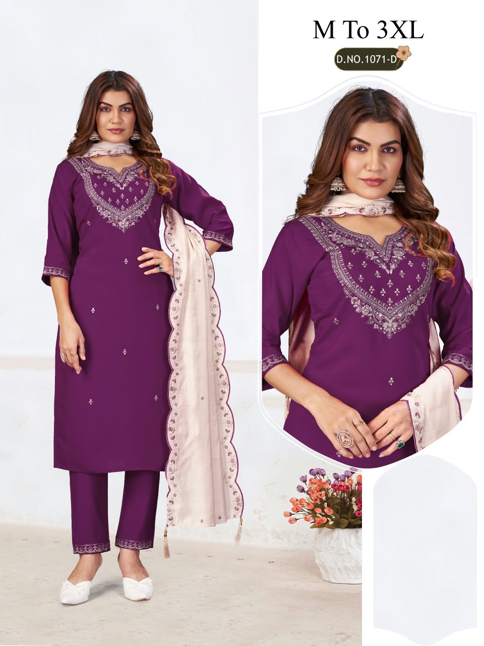 AT SOFT ROMAN SILK EMBROIDERED THREE PIECE WHOLESALE
