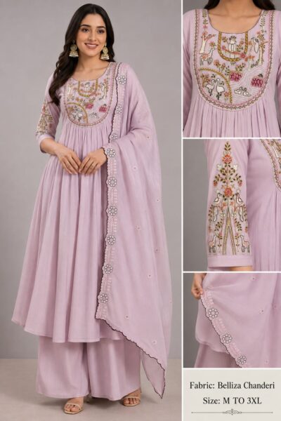 BELLIZA MULL CHANDERI THREE PIECE PLAZA PAIR KURTI