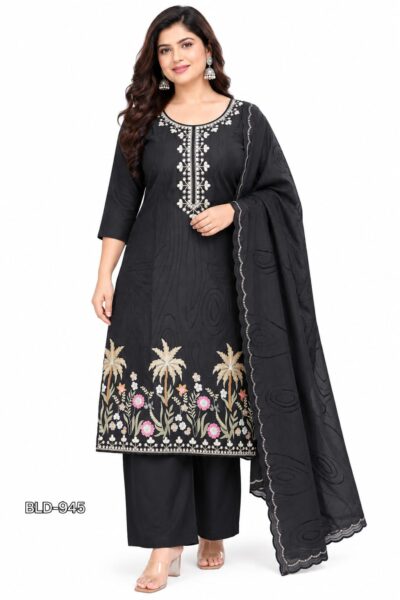BL 947 MULL CHANDERI BEATS WORK THREE PIECE WHOLESALE