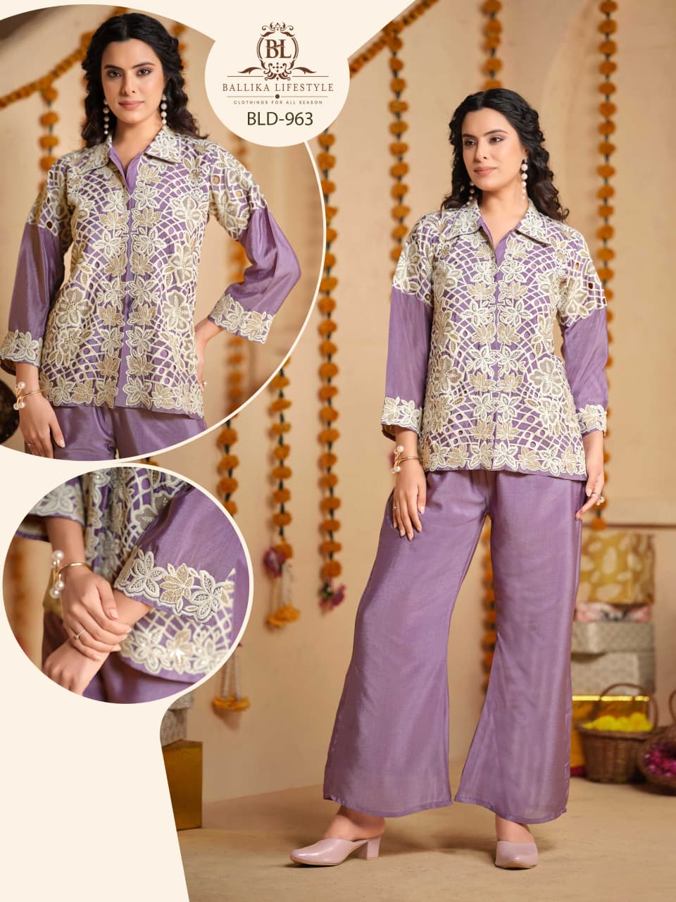 BL 963 TO 966 PURE CHINON HANDWORK TWO PIECE SET