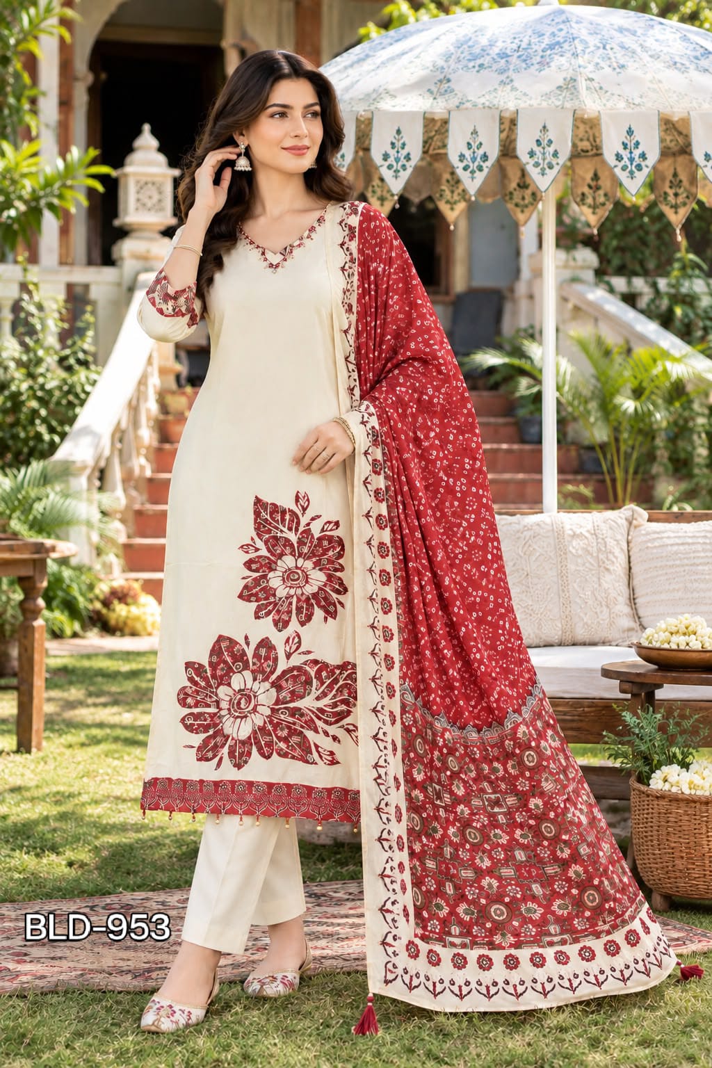 BL CREPE HANDWORK THREE PIECE KURTI SET IN WHOLESALE