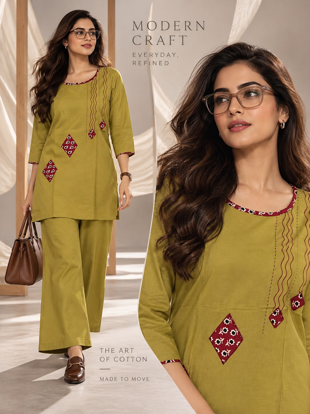 CAMRIC COTTON APPLIQUE WORK TWO PIECE SET
