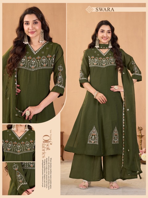 CORAL SILK EMBROIDERED WORK THREE PIECE WHOLESALE
