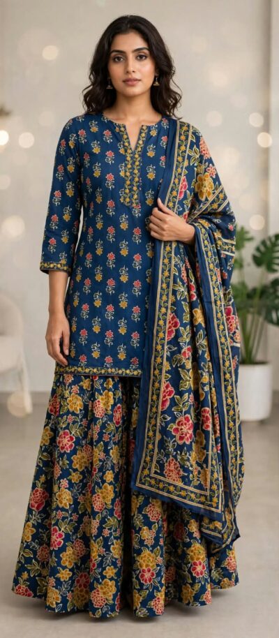 COTTON FULL GHERA SKIRT THREE PIECE SET WHOLESALE