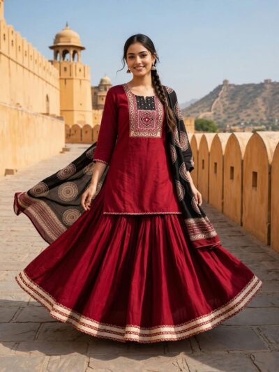 COTTON GOPI GHERA SKIRT THREE PIECE SET WHOLESALE