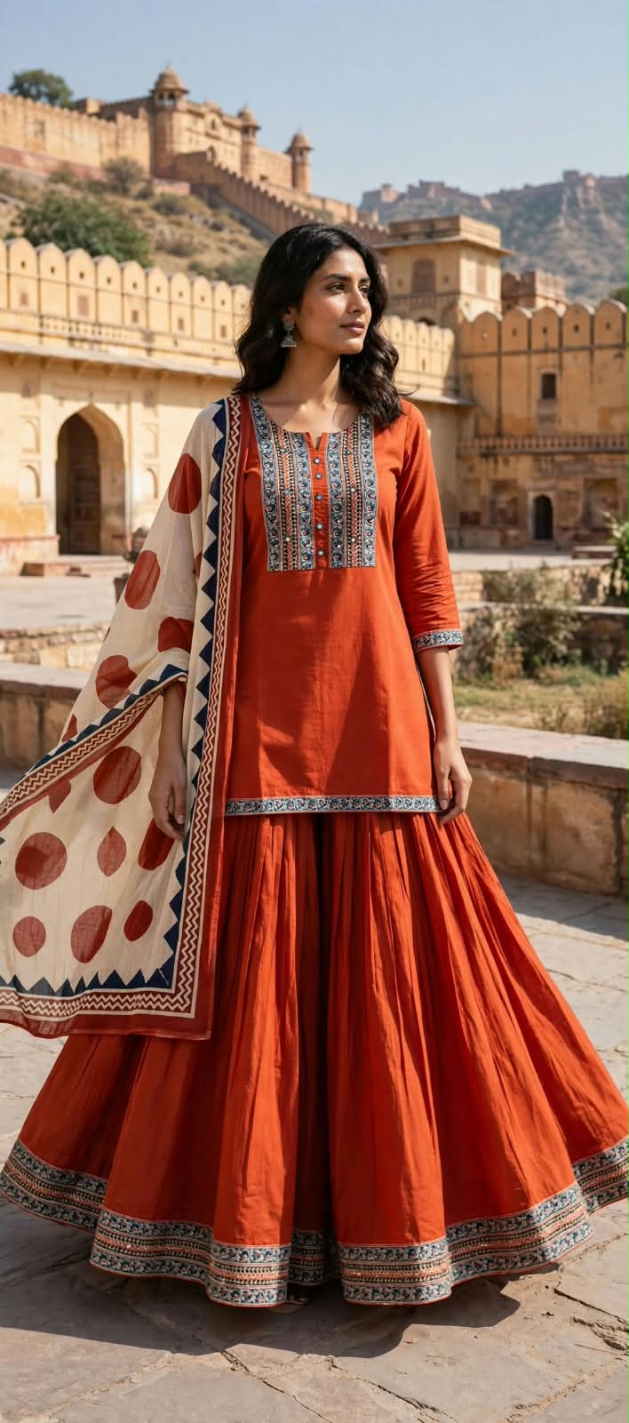 COTTON GOPI GHERA SKIRT THREE PIECE SET WHOLESALE