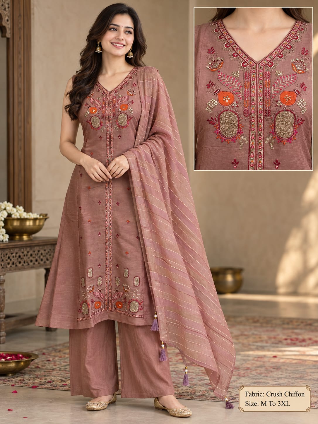 CRUSH CHIFFON THREE PIECE PLAZA PAIR SET WHOLESALE