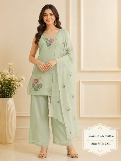 CRUSH CHIFFON THREE PIECE PLAZA PAIR SET WHOLESALE