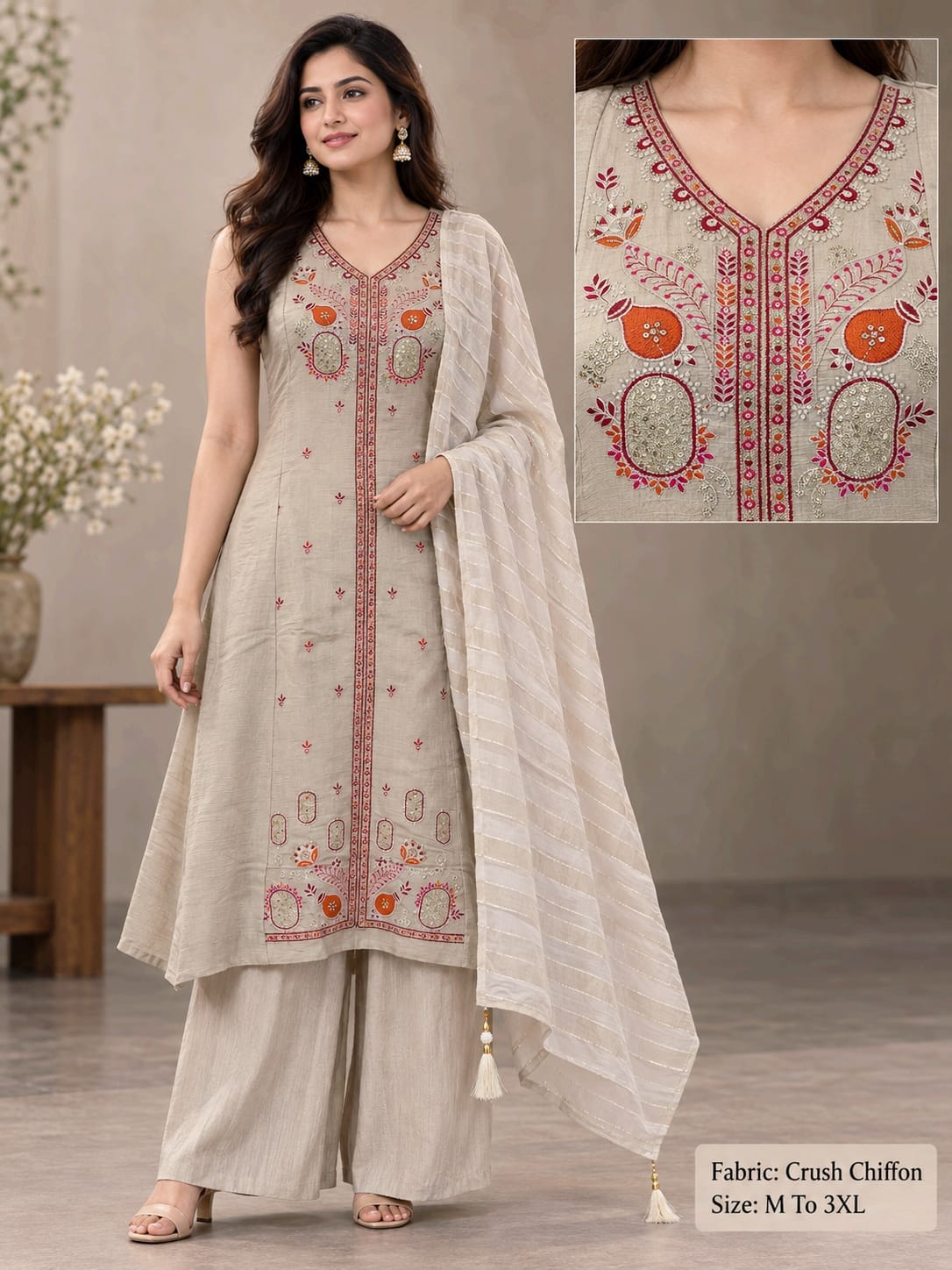 CRUSH CHIFFON THREE PIECE PLAZA PAIR SET WHOLESALE