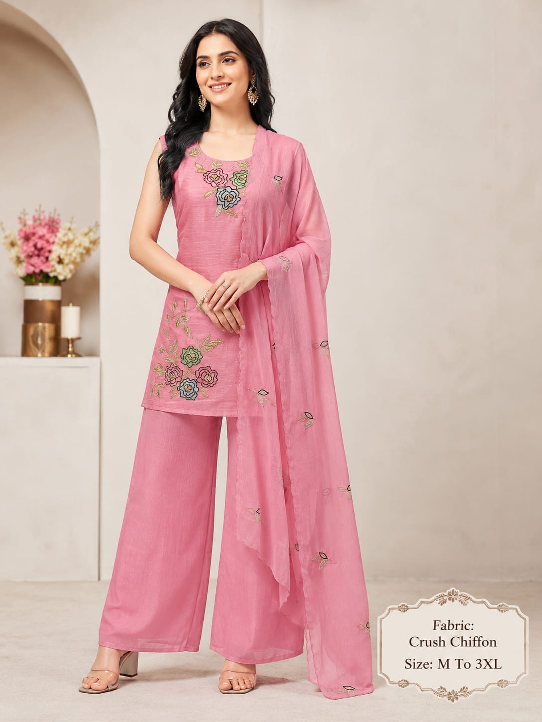 CRUSH CHIFFON THREE PIECE PLAZA PAIR SET WHOLESALE