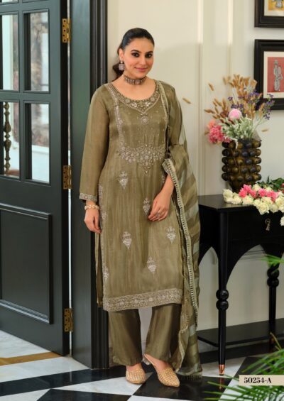 EL 50254 PURE VISCOSE EMBROIDERED THREE PIECE SET