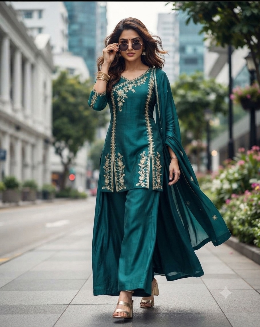 FANCY CHINON EMBROIDERED THREE PIECE SALWAR