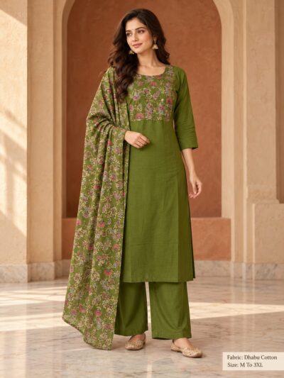 FANCY DHABU COTTON THREE PIECE KURTI WHOLESALER