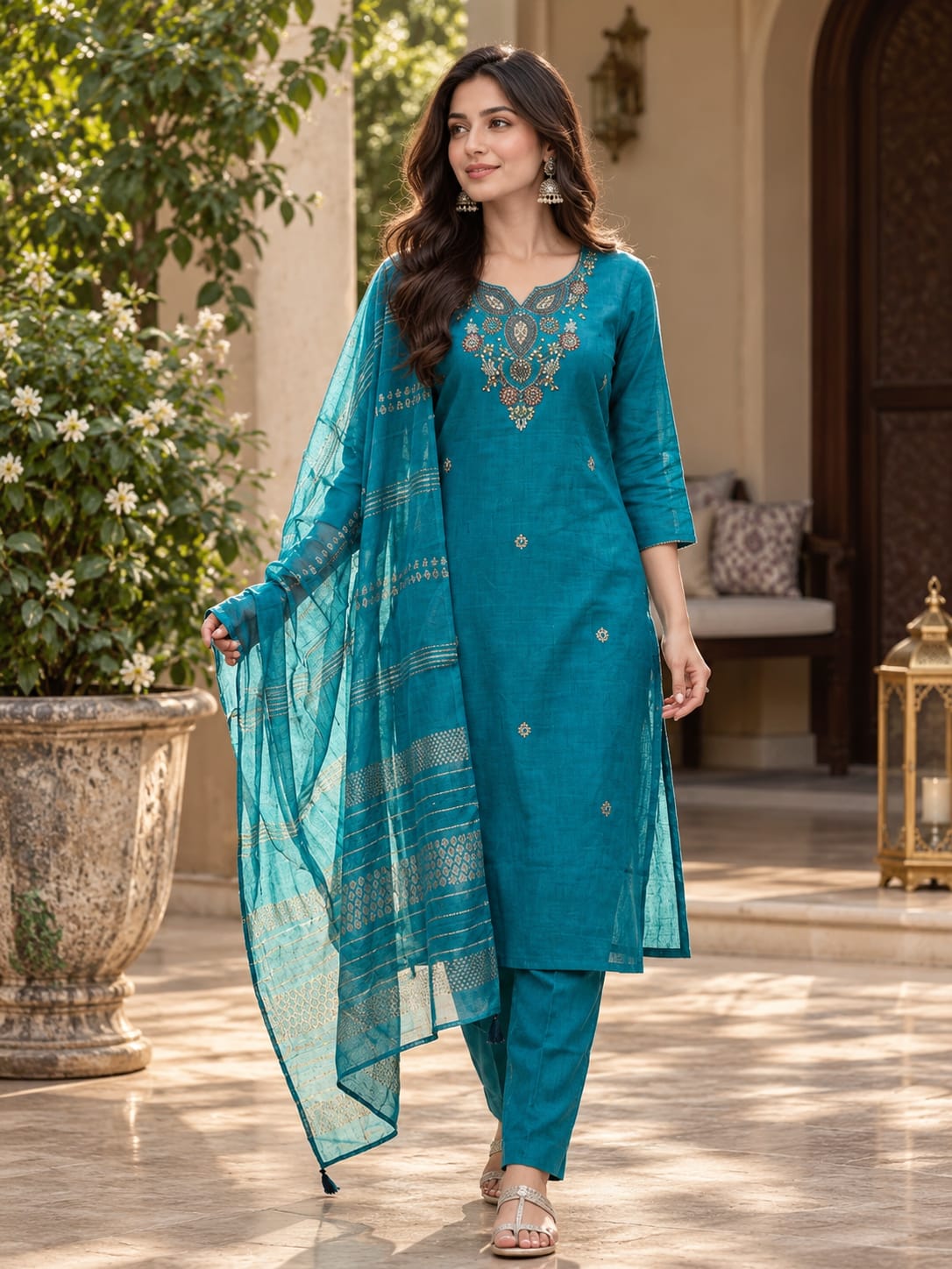 FANCY EMBROIDERED THREE PIECE KURTI SET WHOLESALE