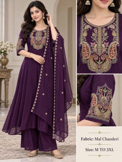 FANCY MULL CHANDERI THREE PIECE PLAZA PAIR COMBO