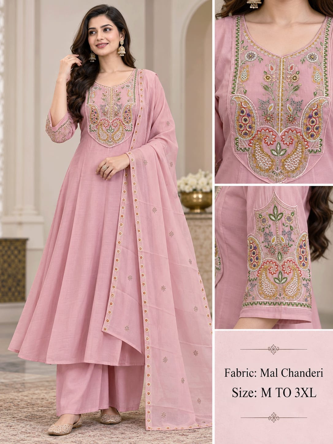 FANCY MULL CHANDERI THREE PIECE PLAZA PAIR COMBO