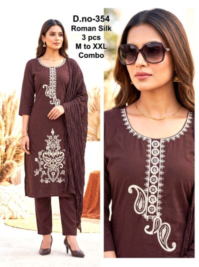 FANCY ROMAN SILK EMBROIDERED WORK THREE PIECE