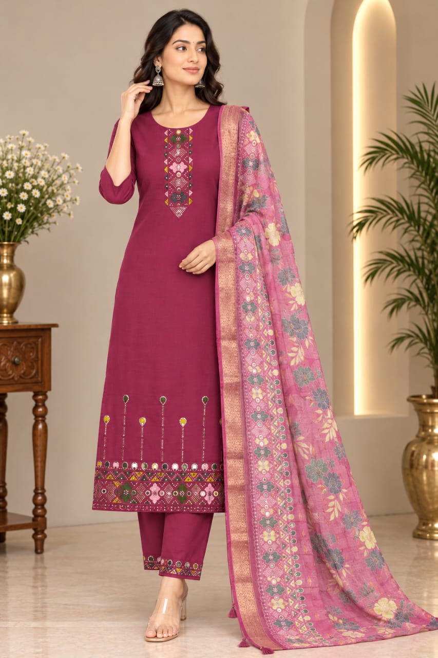FANCY ROMAN SILK THREE PIECE SET IN WHOLESALE