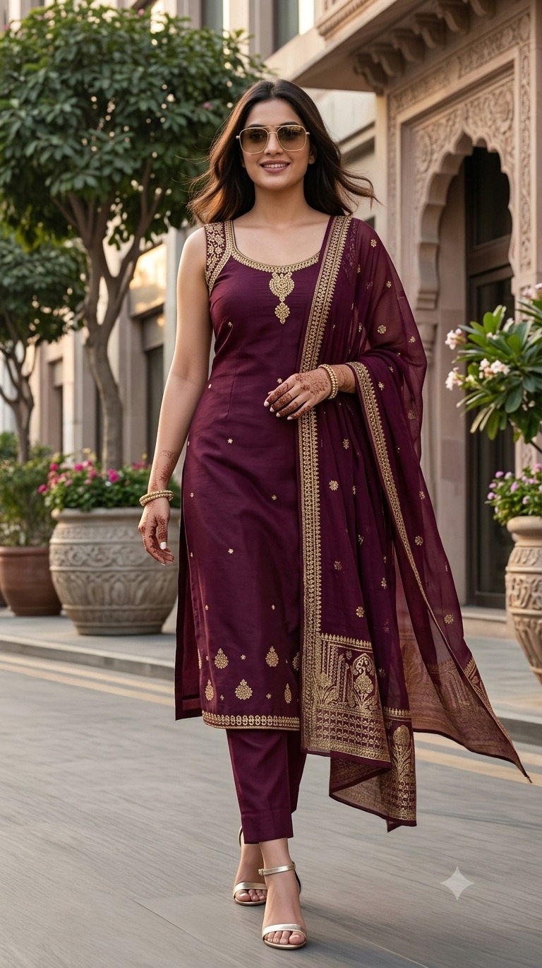 FANCY SLEEVELESS WORK KURTI SET IN WHOLESALE