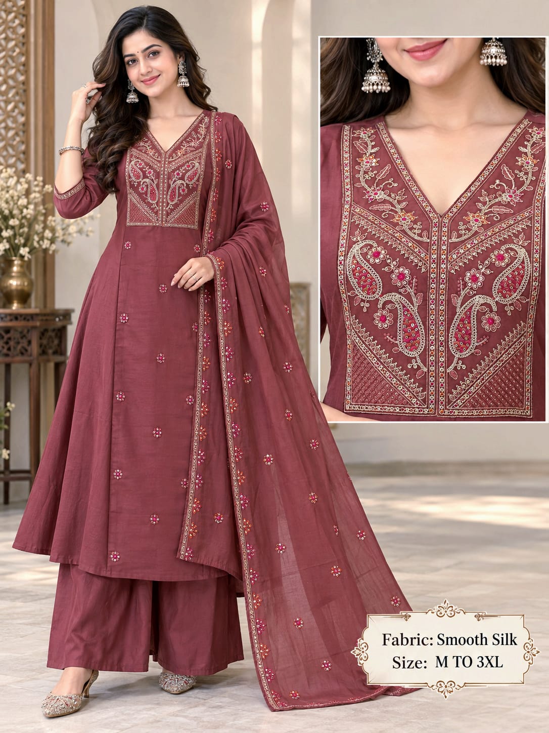 FANCY SOFT SILK THREE PIECE PLAZA PAIR KURTI COMBO