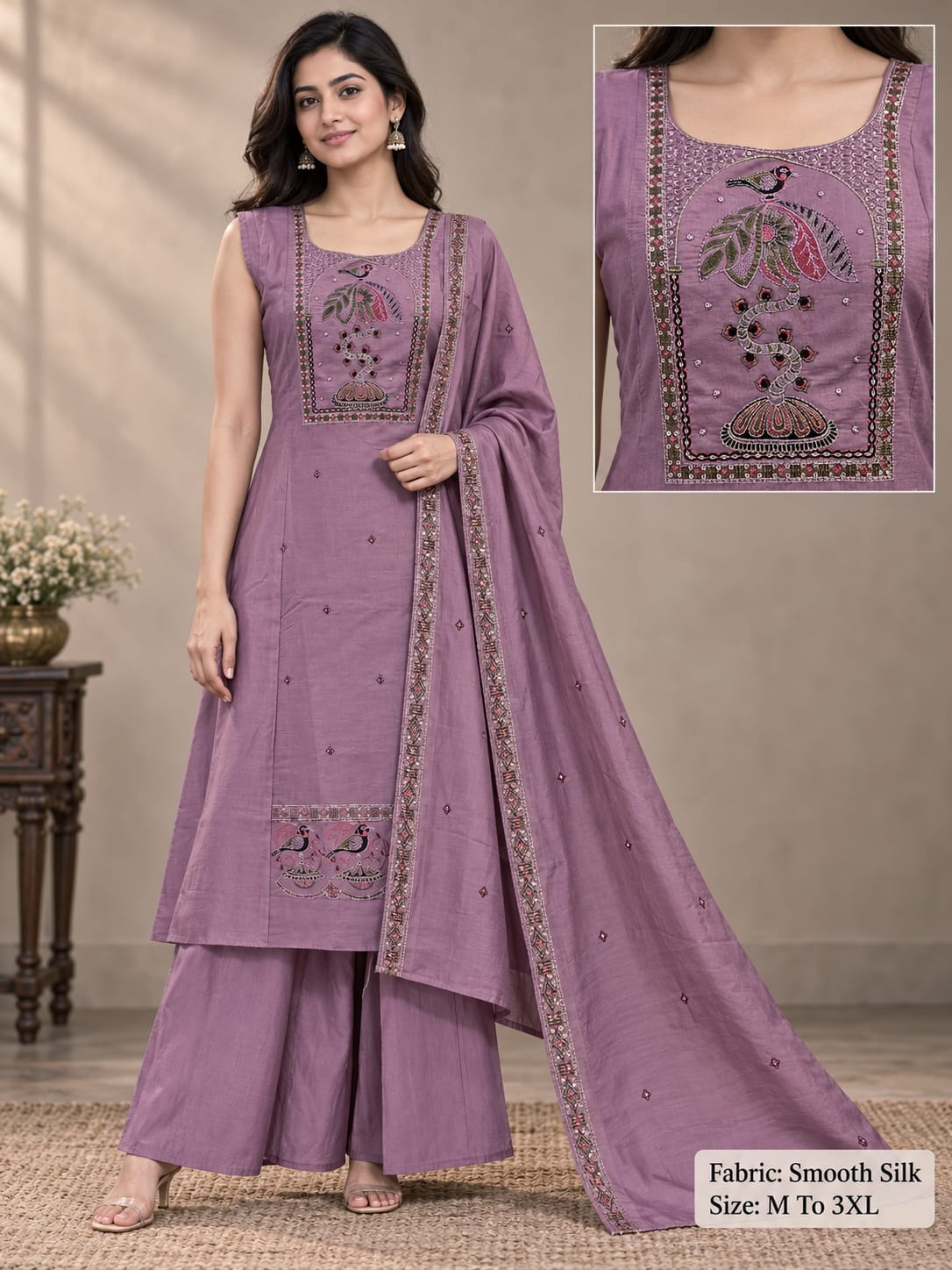 FANCY SOFT SILK THREE PIECE READYMADE WHOLESALER