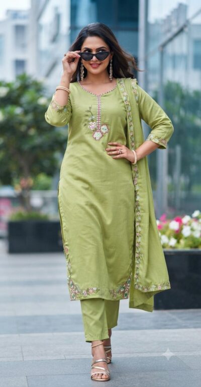FASHION FEEL MULL CHANDERI THREE PIECE SET