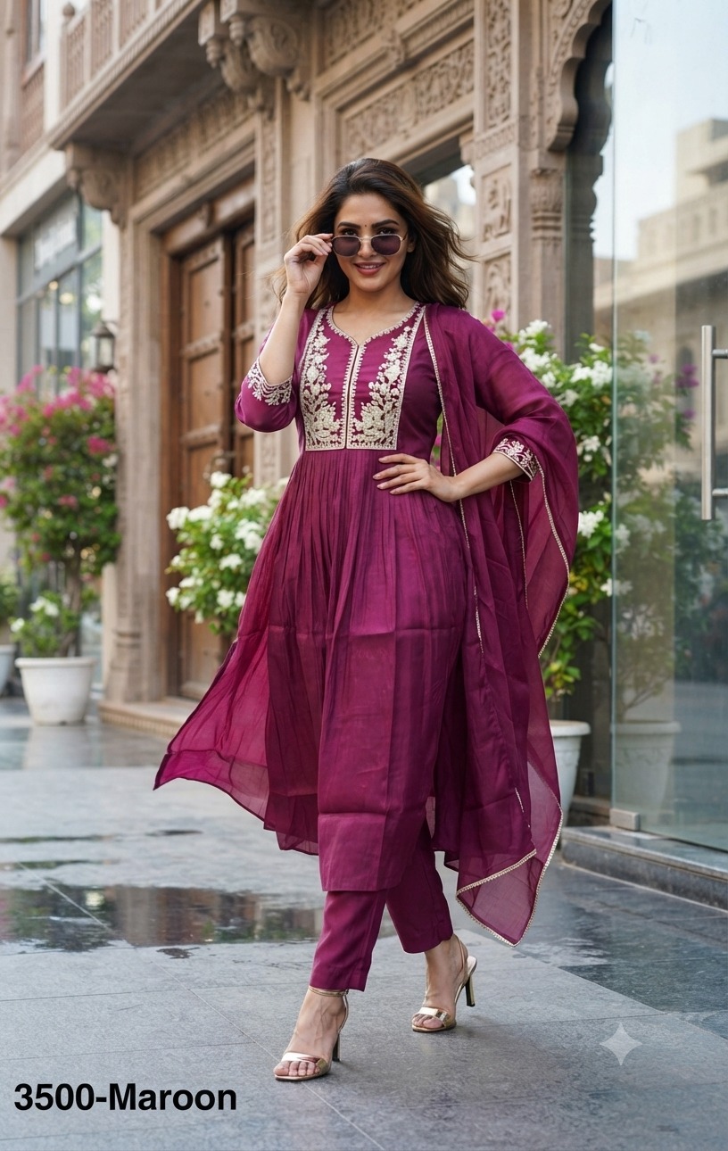 FF MULL CHANDERI THREE PIECE KURTI SET IN WHOLESALE