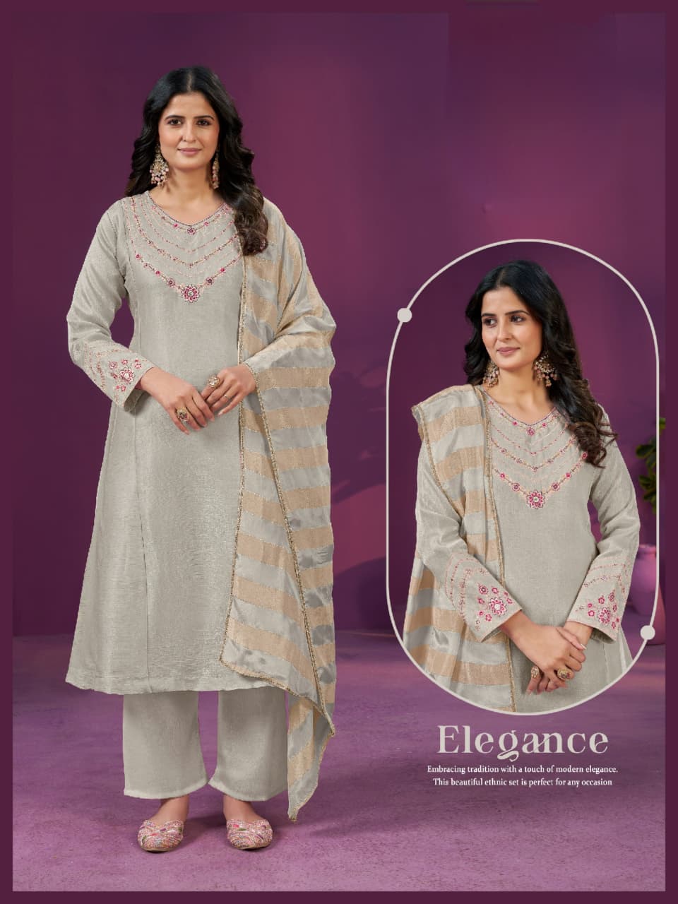 FF SATIN SILK THREE PIECE SET IN WHOLESALE PRICE