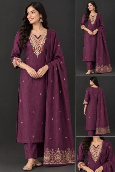 GAJI SILK HEAVY EMBROIDERED THREE PIECE IN WHOLESALE