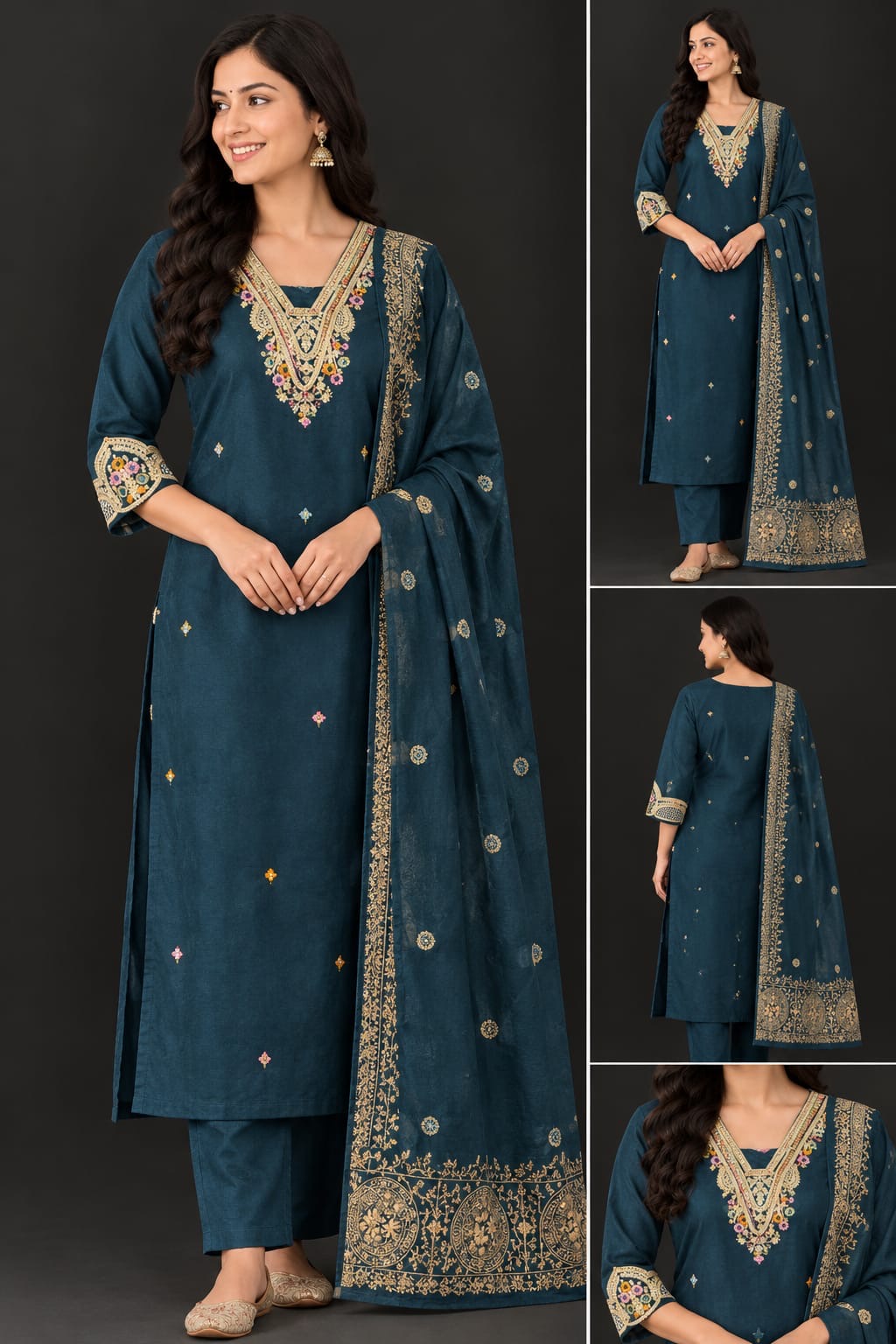 GAJI SILK HEAVY EMBROIDERED THREE PIECE IN WHOLESALE