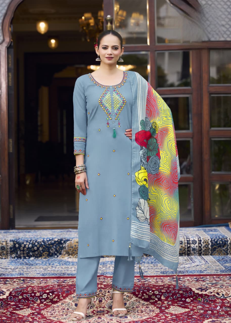KARISSA FANCY THREE PIECE EMBROIDERED KURTI SET