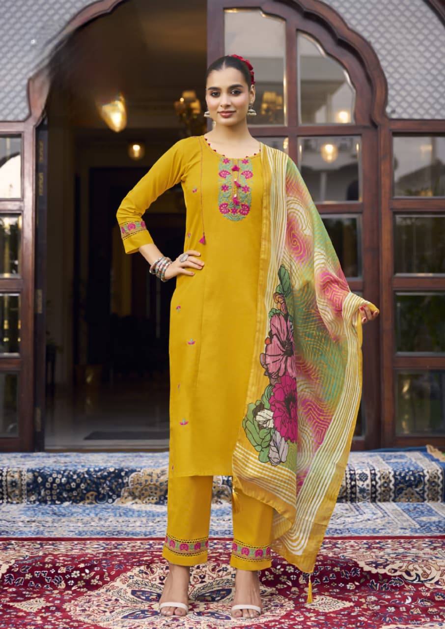 KARISSA FANCY THREE PIECE EMBROIDERED KURTI SET
