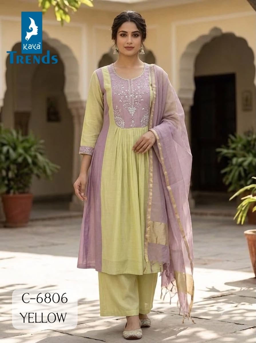 KAYA 6806 MULL CHANDERI PURE HANDWORK KURTI SET