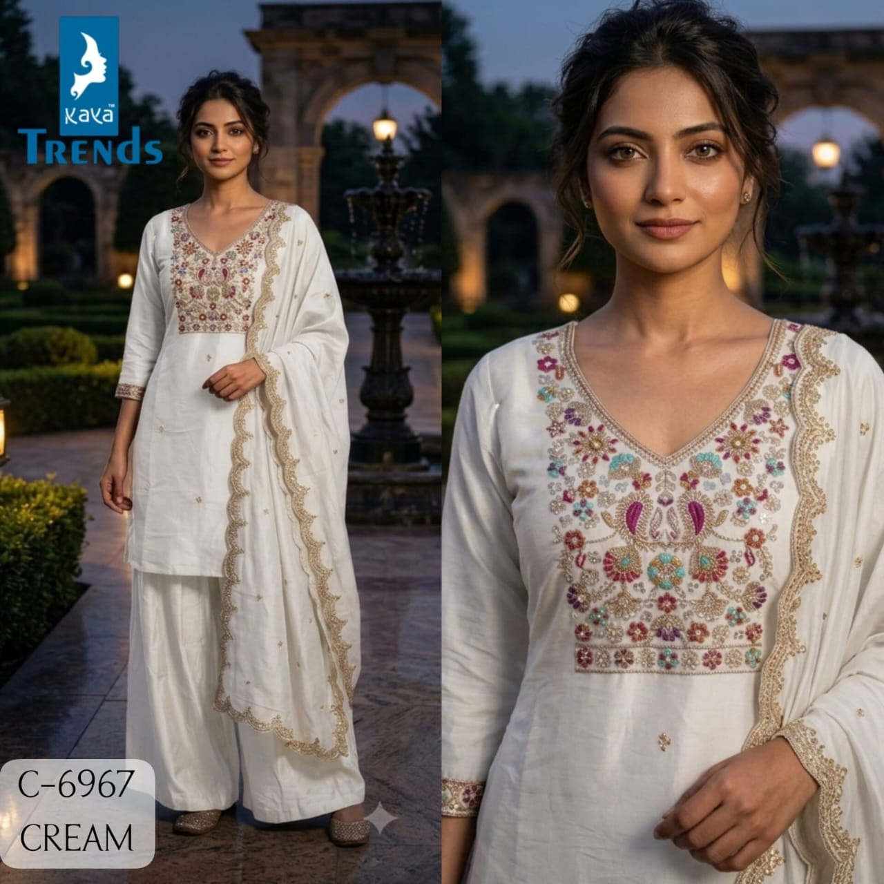 KAYA 6967 MULL CHANDERI HANDWORK THREE PIECE