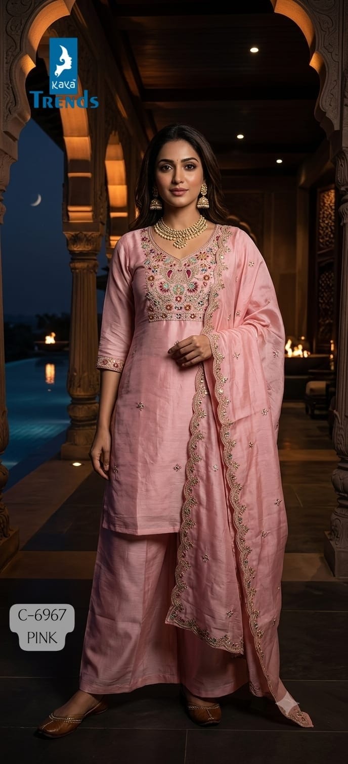KAYA 6967 MULL CHANDERI HANDWORK THREE PIECE