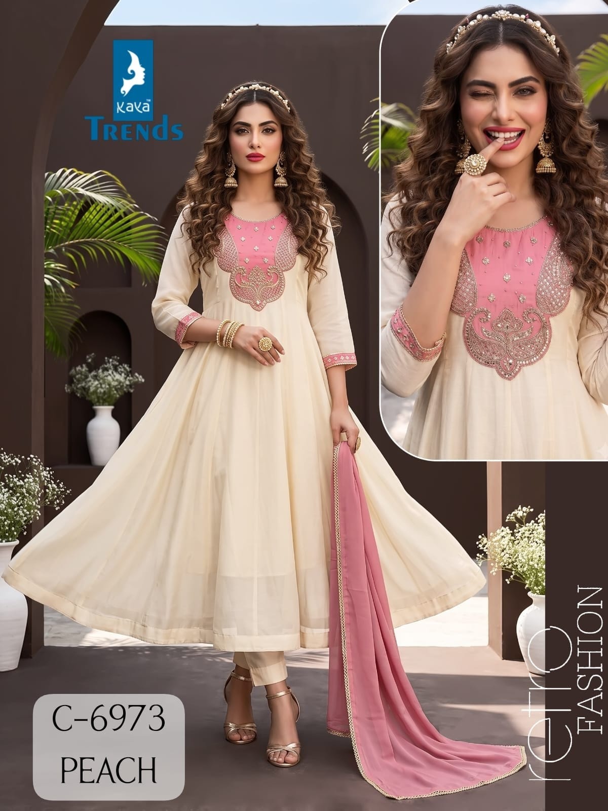 KAYA 6973 MUL CHANDERI LONG ANARKALI IN WHOLESALE