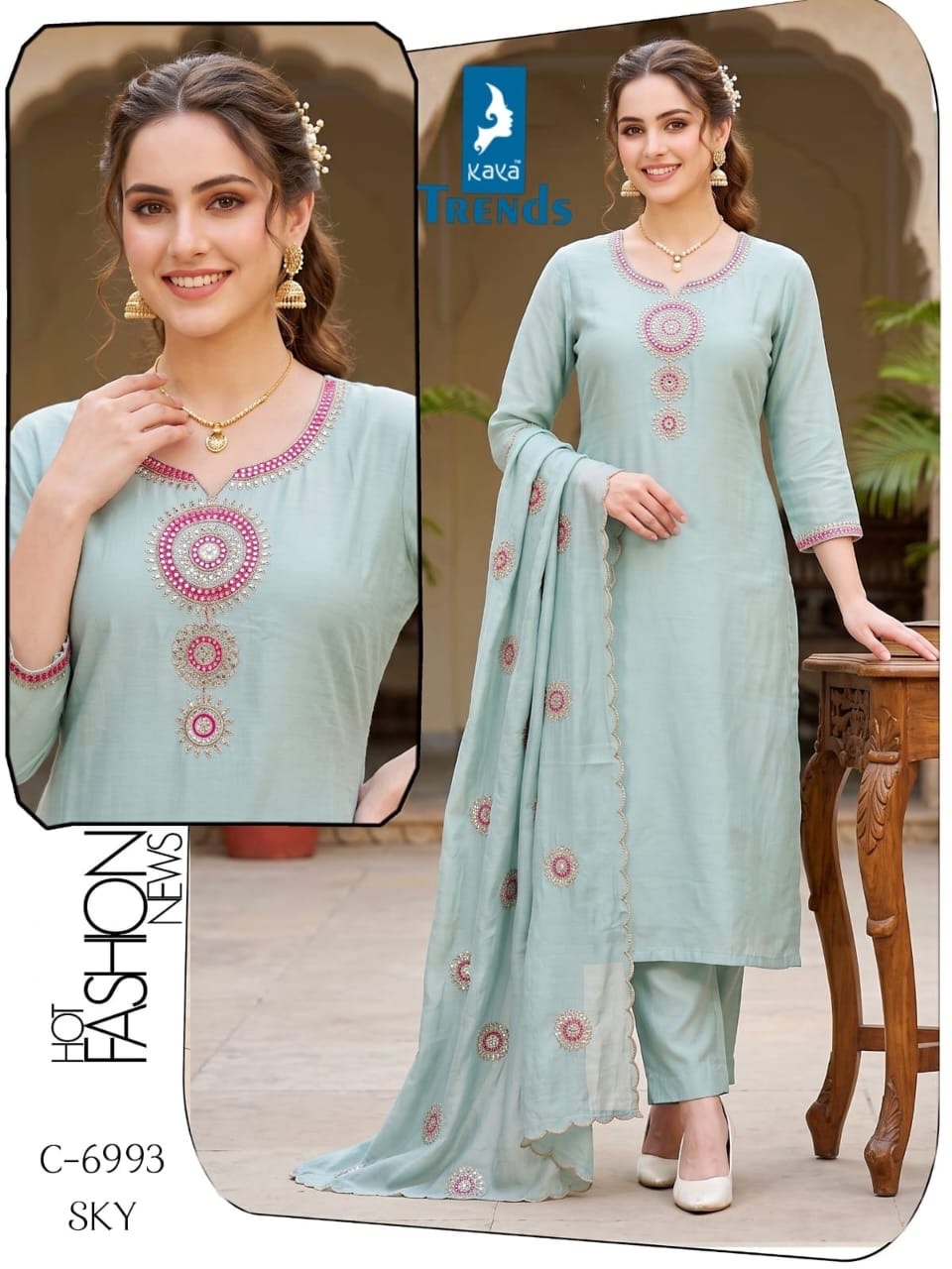 KAYA 6993 MUL CHANDERI DORI WORK KURTI WHOLESALE