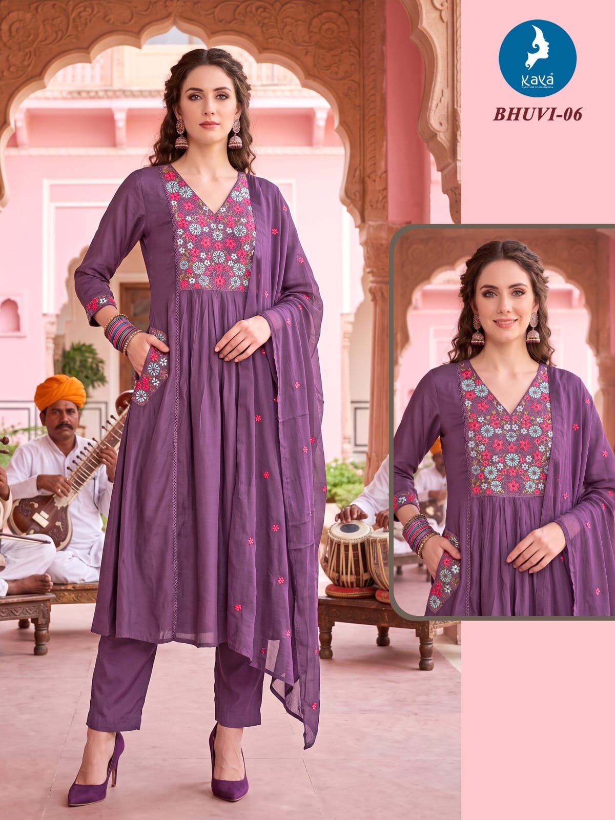 KAYA BHUVI MULL CHANDERI THREE PIECE ANARKALI SET