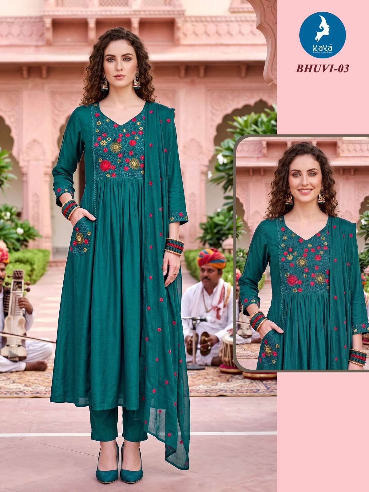 KAYA BHUVI MULL CHANDERI THREE PIECE ANARKALI SET