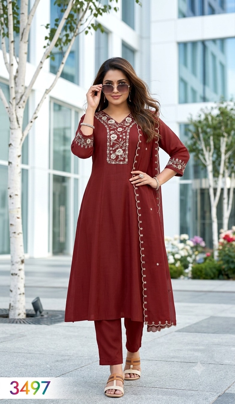 LADIES FLAVOUR 3495 TO 3497 VISCOSE THREE PIECE SET