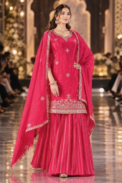 LADIES FLAVOUR CHINON EMBROIDERED READYMADE SALWAR