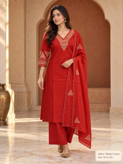 LATEST DHABU COTTON EMBROIDERED KURTI SET WHOLESALE