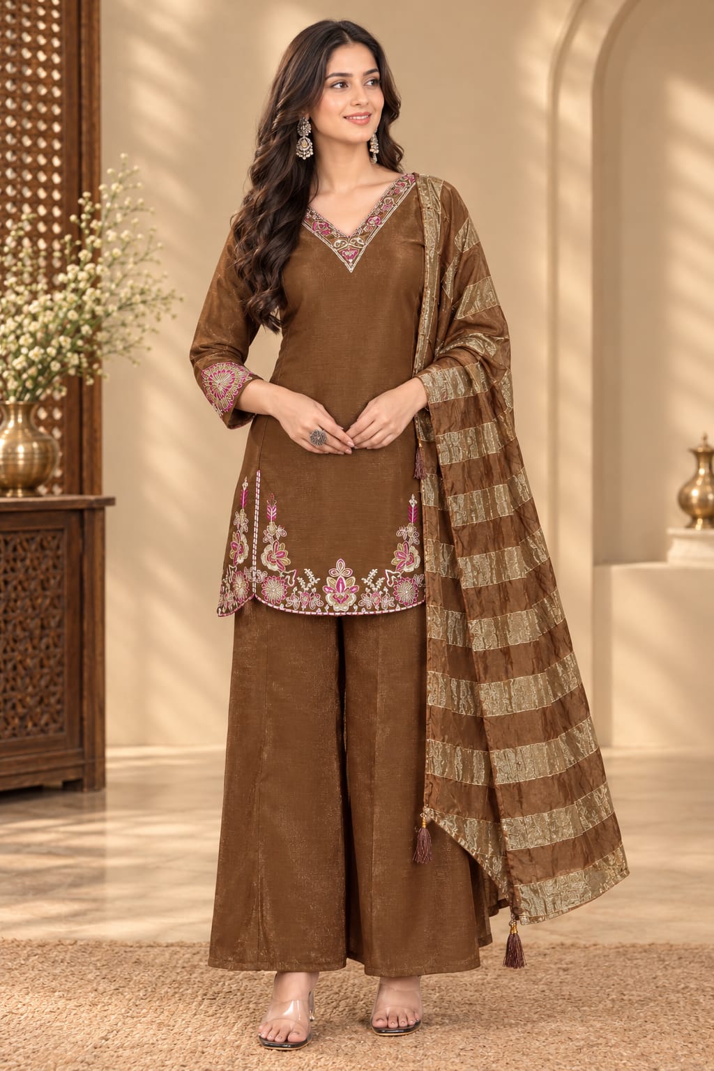 LATEST FANCY SHARARA STYLE THREE PIECE WHOLESALER