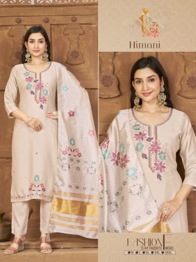 LATEST GAJI SILK THREE PIECE KURTI SET BY GHR
